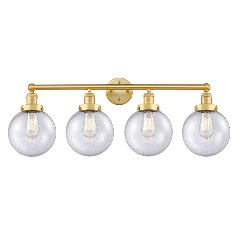 Innovations Lighting Large Beacon - 4 Light 34" Bath Vanity Light - Satin Gold/Seedy