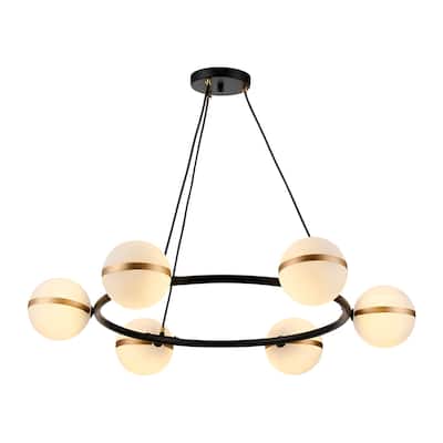 6-Light Wagon Wheel Chandelier with Glass Shades Mid-Century Modern Inspired Lighting