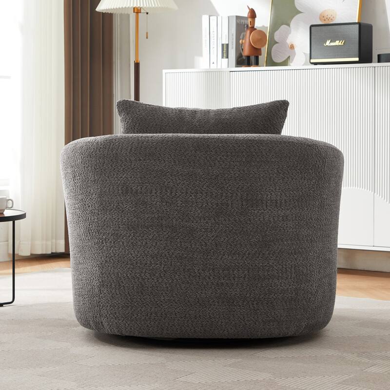 Swivel Chair Accent Chair with Pocket Spring Cushion, Upholstered Barrel Sofa Chair with a Throw Pillow