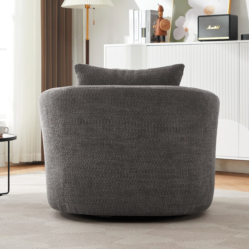Upholstered Swivel Sofa Chair, Barrel Accent Chair for Office with Throw Pillow, Living Room Sofa Chair with Swivel Base