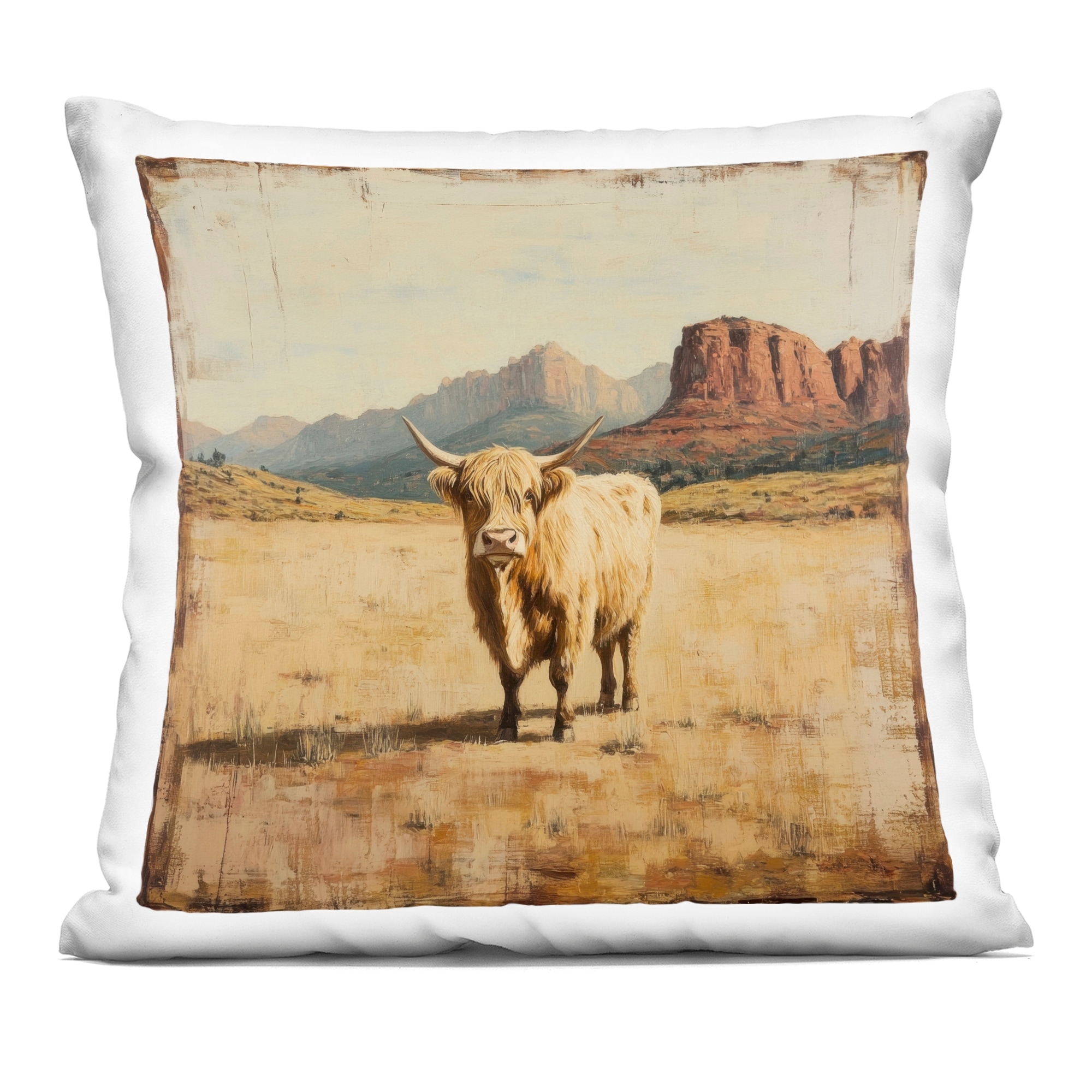 Stupell Desert Cow Portrait Decorative Printed Throw Pillow Design by Petal Prints Design