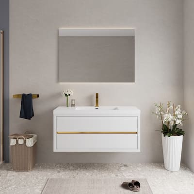 Abruzzo 48" Wall-Mount Bathroom Vanity with Stone Resin Top and Dual Soft-Close Drawers