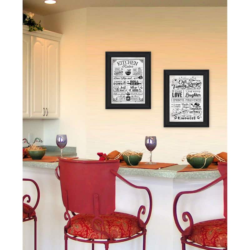 Trendy Decor 4U "Our Family Kitchen Rules & Recipes" Printed Framed Wall Art by Lettered & Lined