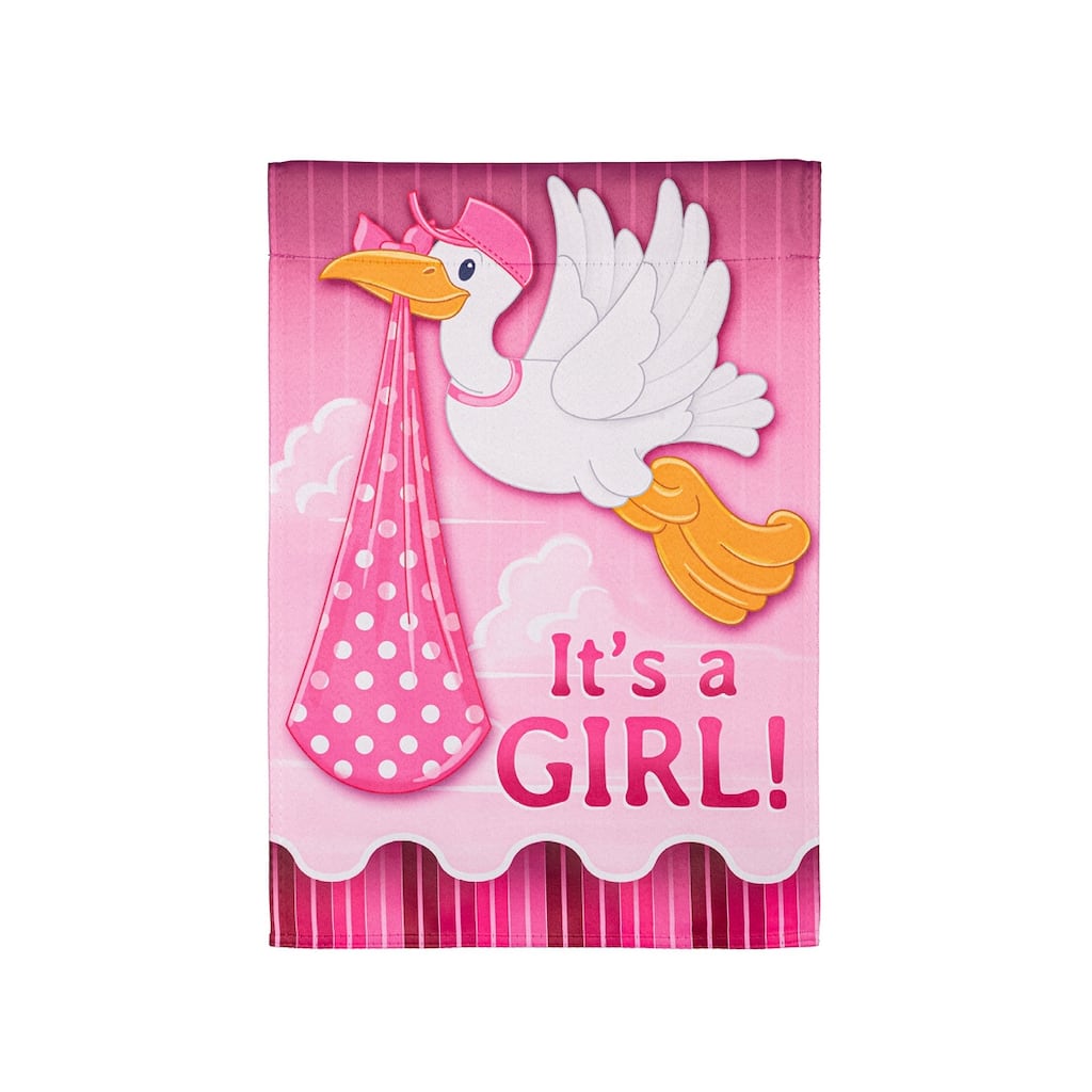Stork with Special Delivery Suede Garden Flag, Girl