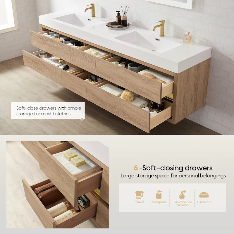 Palencia Double Floating Vanity with Composite Sink Top without Mirror