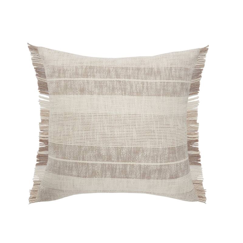 20" Tan and Beige Farmhouse Striped Square Throw Pillow