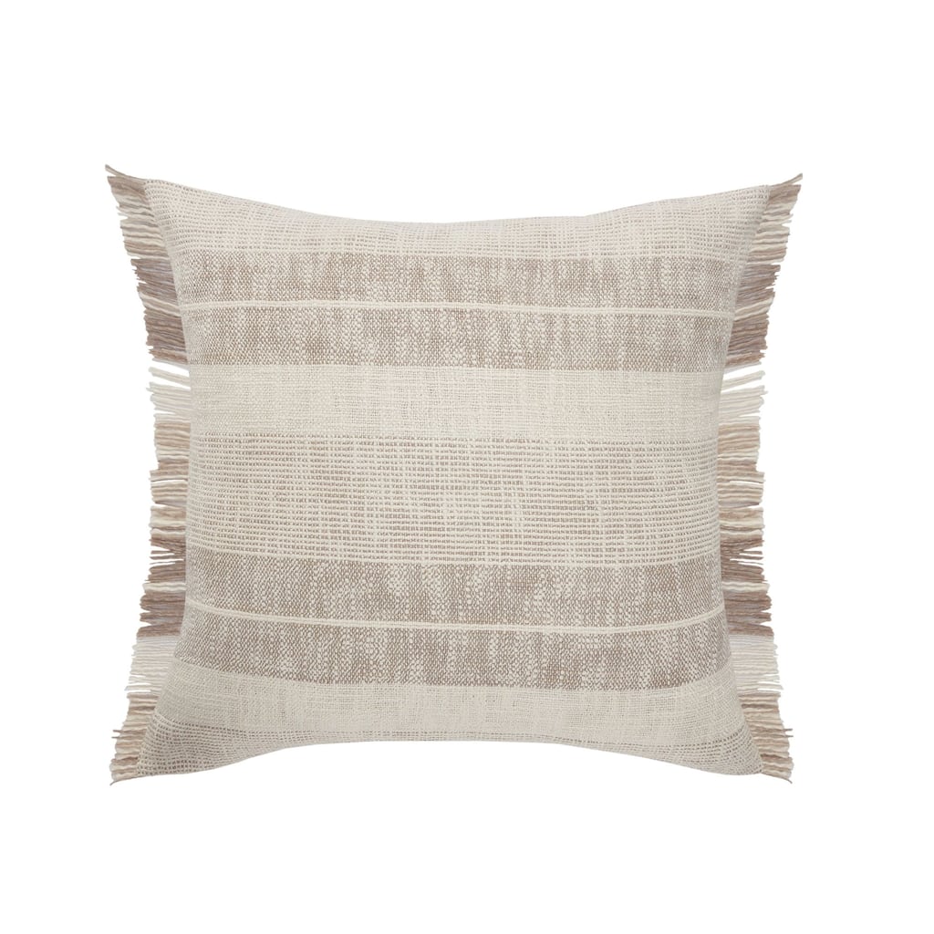 20" Tan and Beige Farmhouse Striped Square Throw Pillow