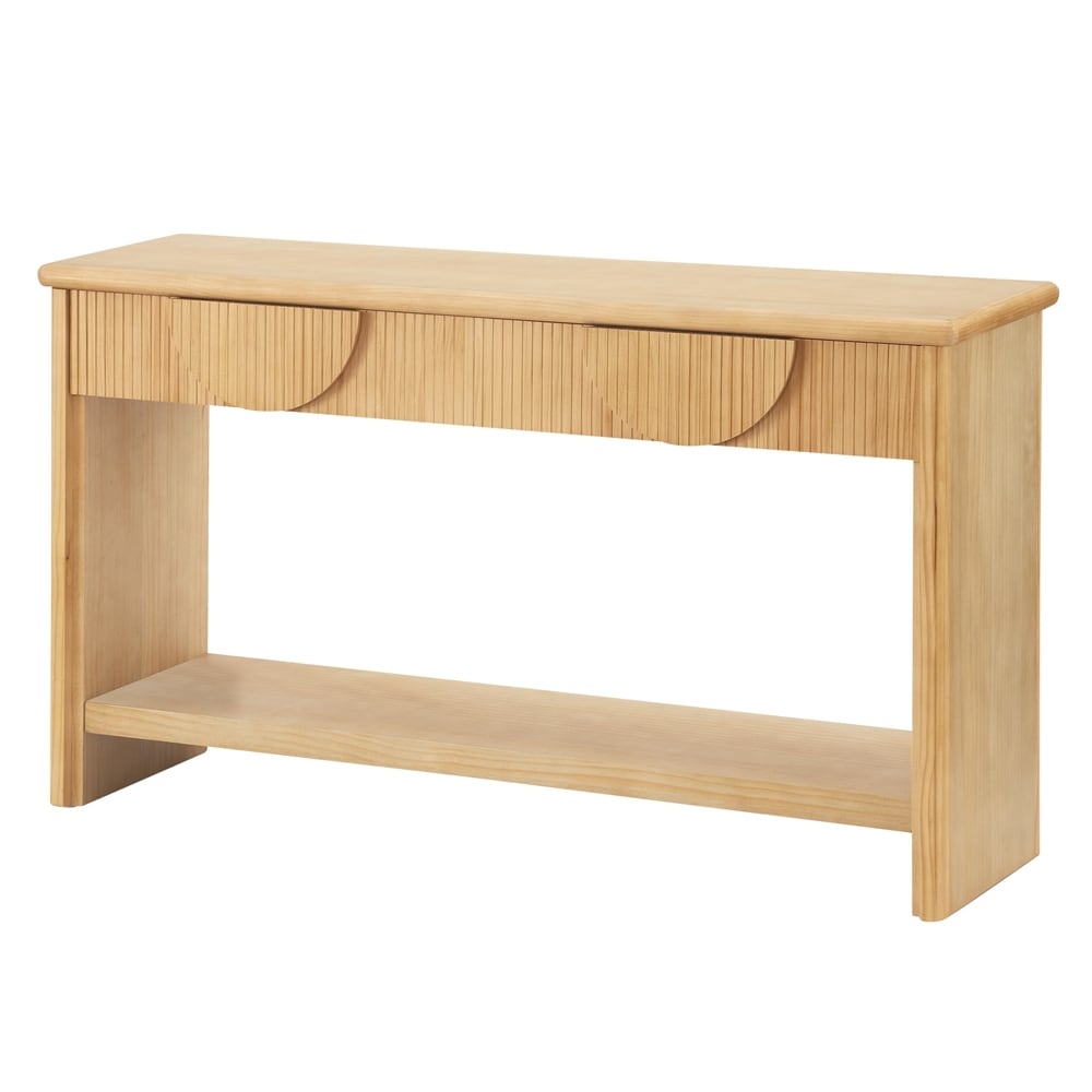 Fluted Console Table, Semi‑Circular Drawers with Vertical Strip Decor, Solid Wood Tabletop