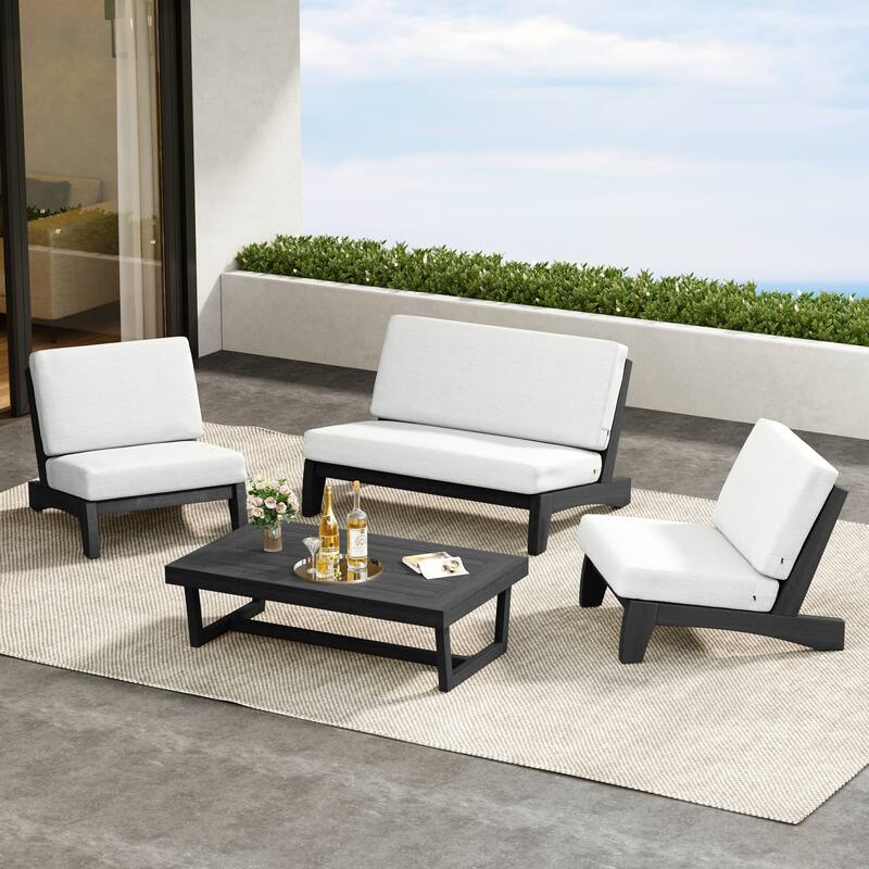 Patio 4 Pieces Teak Wood Conversation Set With Coffee Table