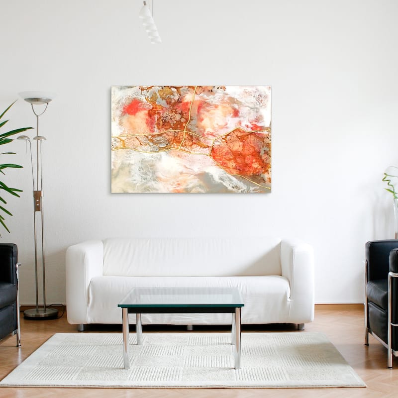 Coral Abstract Wall Art Printed on Frameless Free Floating Tempered Glass Panel