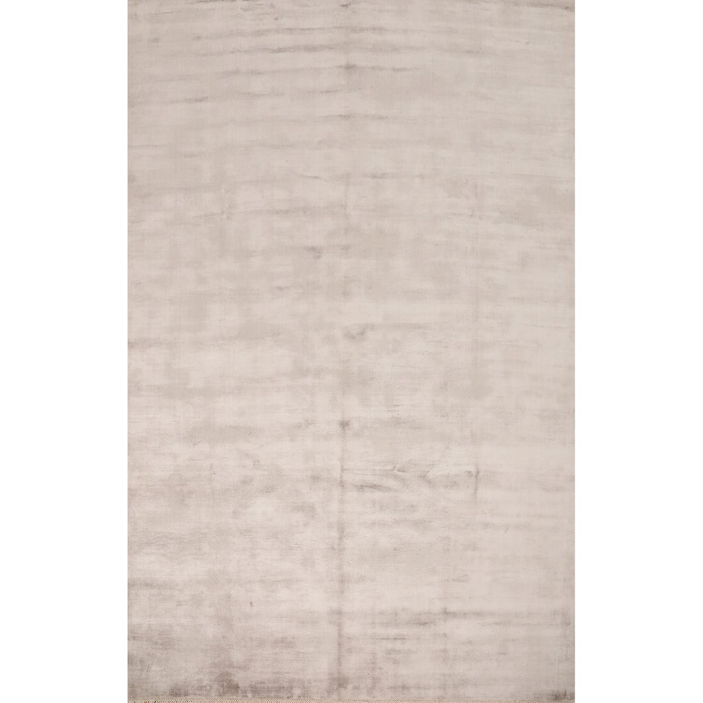 Hand Knotted Oriental Viscose Silk Carpet Modern Modern Beige & Ivories Abstract Area Rug - 12' 10'' X 9' 10''