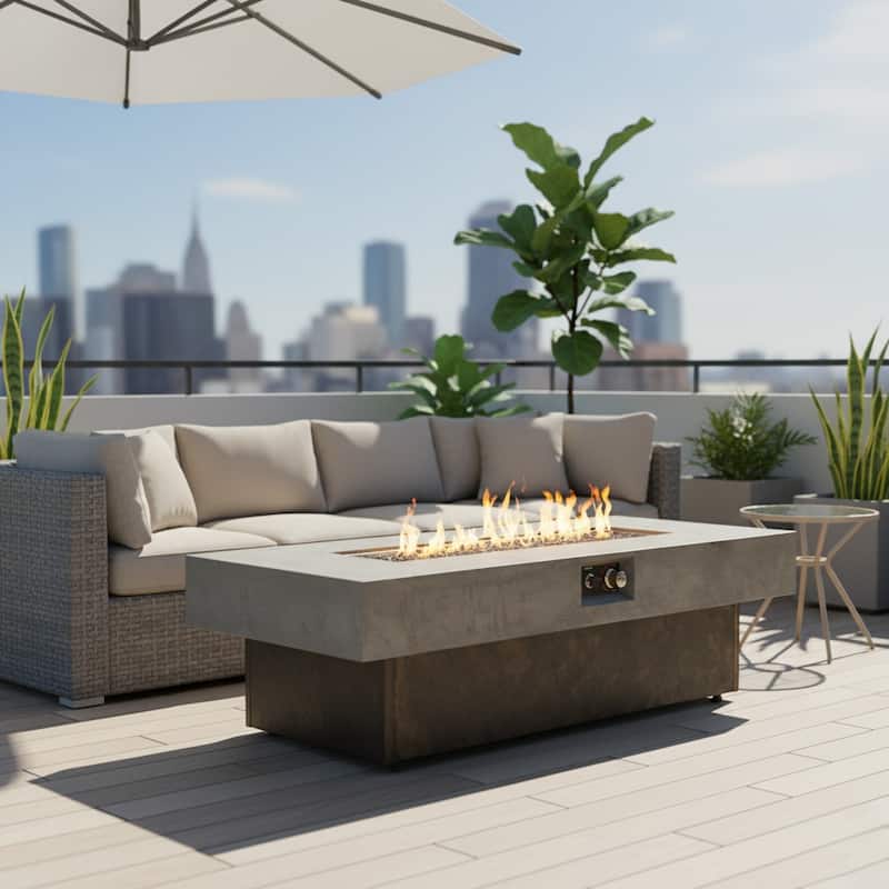 Rossetta 3-Height Adjustable Tabletop Fire Pit, 56" Outdoor Propane Fire Pit Table with Concrete Texture & 50,000 BTU