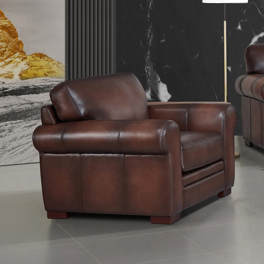 Hydeline Brookfield Cinnamon Brown Top Grain Leather Arm Chair with Removable Cushion