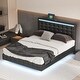 preview thumbnail 3 of 9, Queen Size Floating Bed Frame with Lights and USB Charging, Modern Upholstered Platform LED Bed with Slat Support