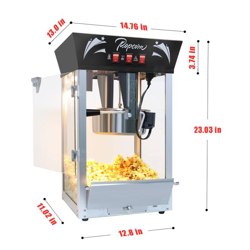 Commercial Popcorn MAKER Machine, 12 Ounce Kettle Stainless Steel Popcorn Maker with Tempered Glass, Warming Deck