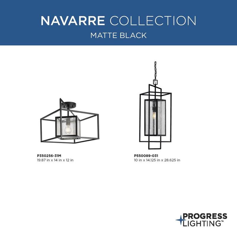Navarre One-Light Matte Black and Seeded Glass Indoor Outdoor Close-to-Ceiling Light - 19.87 in x 14 in x 12 in