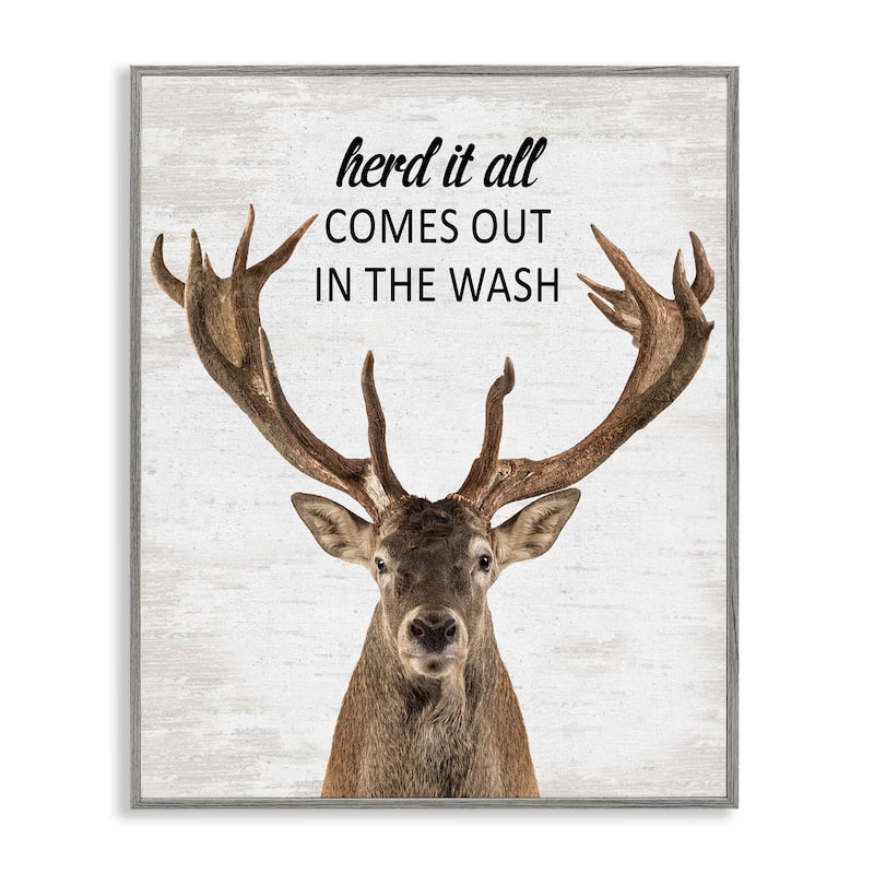 Stupell Herd It Comes Out In Wash Framed Giclee Art Design By Lettered and Lined - 16 x 20 - Grey