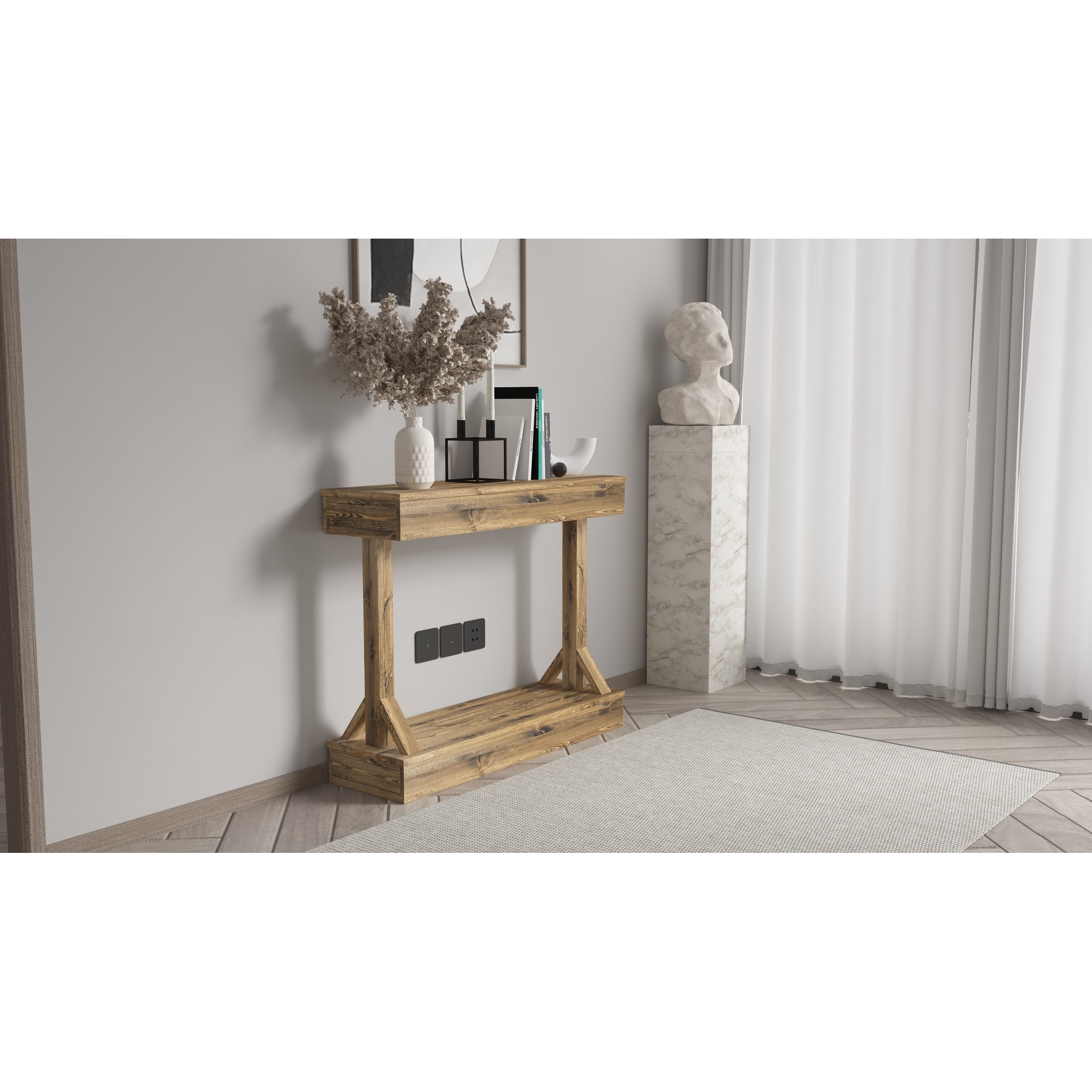 Rustic Farmhouse Barb Wood Entryway Console Table Brown