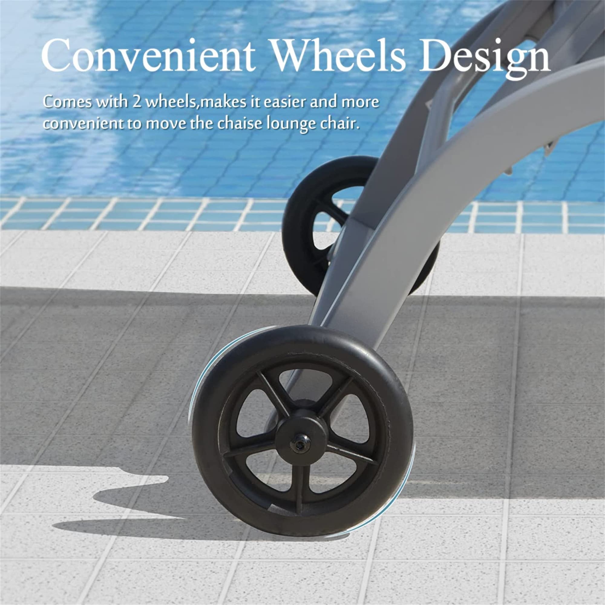 Outdoor Reclining Chair Set of 3 with Side Table, Rust-resistant Lounge Chairs with Wheels and 5 Adjustable Position