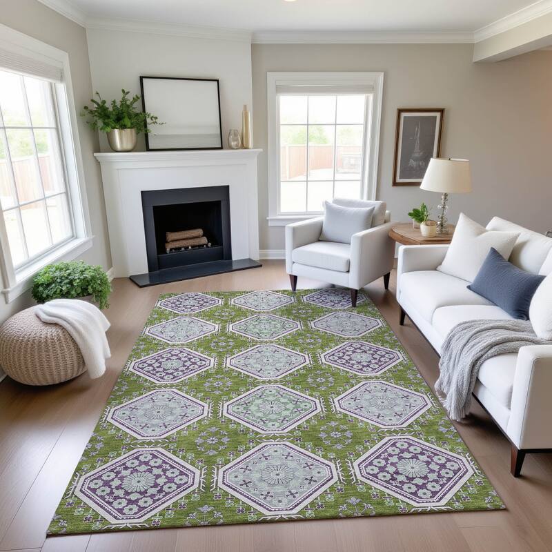 Premium Washable Super Soft Global Modern Mayfield Rug - Lime - 9' x 12'
