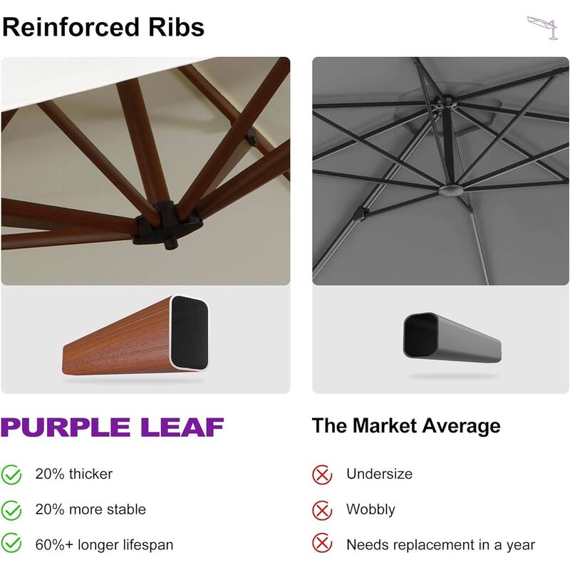 PURPLE LEAF 9 ft Square Wood Pattern Patio Cantilever Umbrella