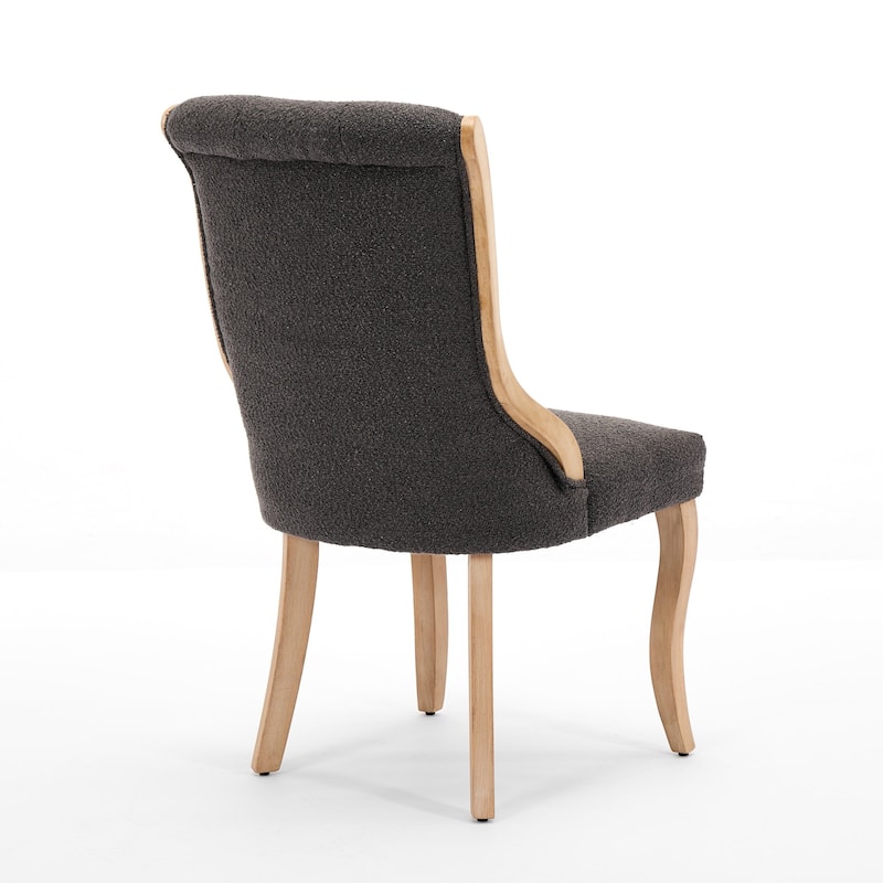 Snow Velvet Dining Chairs, Mid-Century Style with Curved Wood Trim & Sculpted Legs, Set of 2, Gray