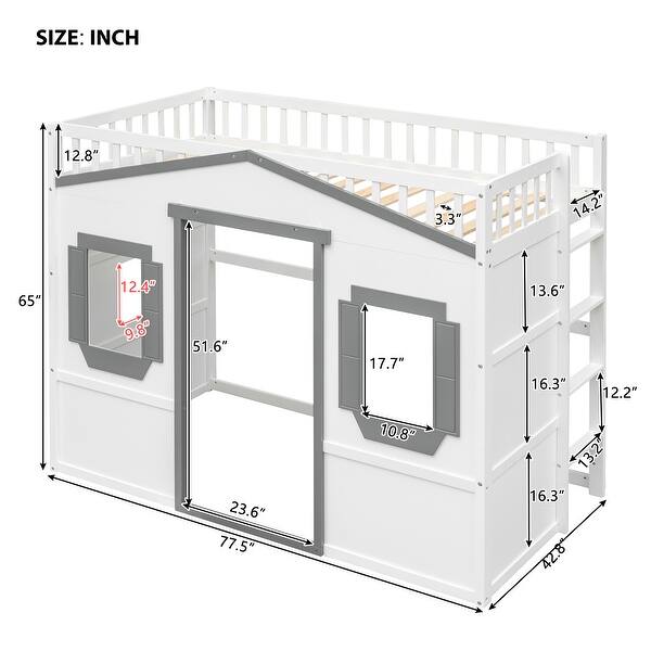 dimension image slide 2 of 6, Twin Loft Bed with Ladder and Pine Frame - Sturdy and Stylish