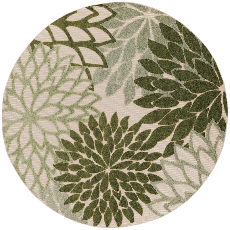 Nourison Aloha Floral Modern, Indoor/Outdoor Area Rug - 7'10" x Round - Ivory/Green