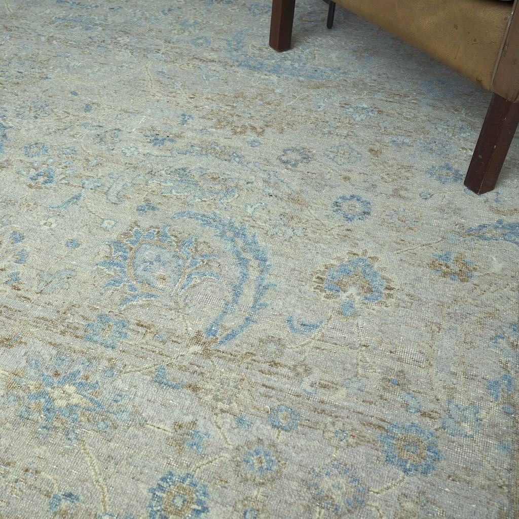 EXQUISITE RUGS Harper Hand-knotted New Zealand Wool Beige/Ivory/Blue Area Rug.