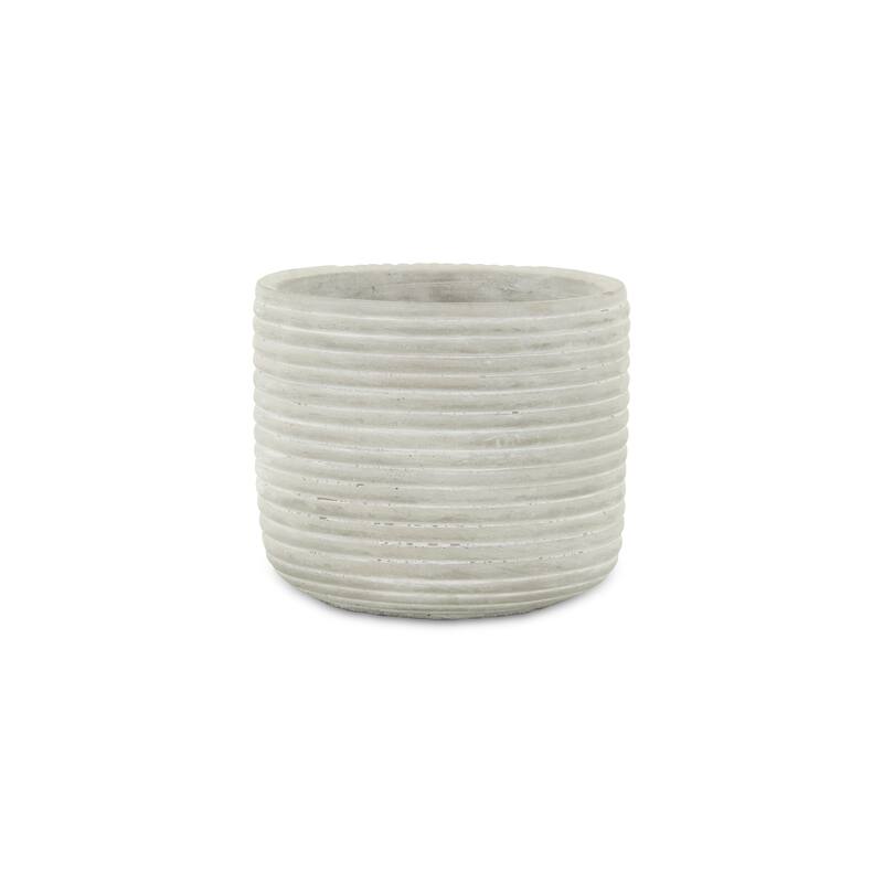 HomeRoots Light Gray Cement 39 Ounce Striped Round Distressed Pot Planter - 5.75 in. x 5.00 in. x 5.75 in.
