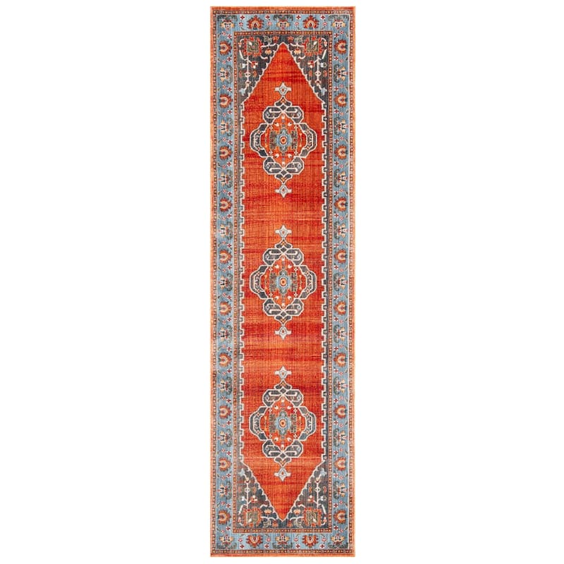 SAFAVIEH Vintage Boho Persian Joice Oriental Polyester Rug with - 2'2" x 12' Runner - Rust/Blue