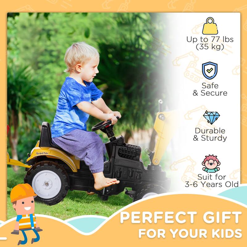 Manual Kids Ride On Digger with Detachable Trailer and Realistic Bucket for Be Used Outdoor Play and Gifts​