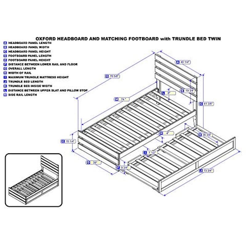Twin Bed with Trundle & USB Charger - French Country Style Bed Frame - White Finish
