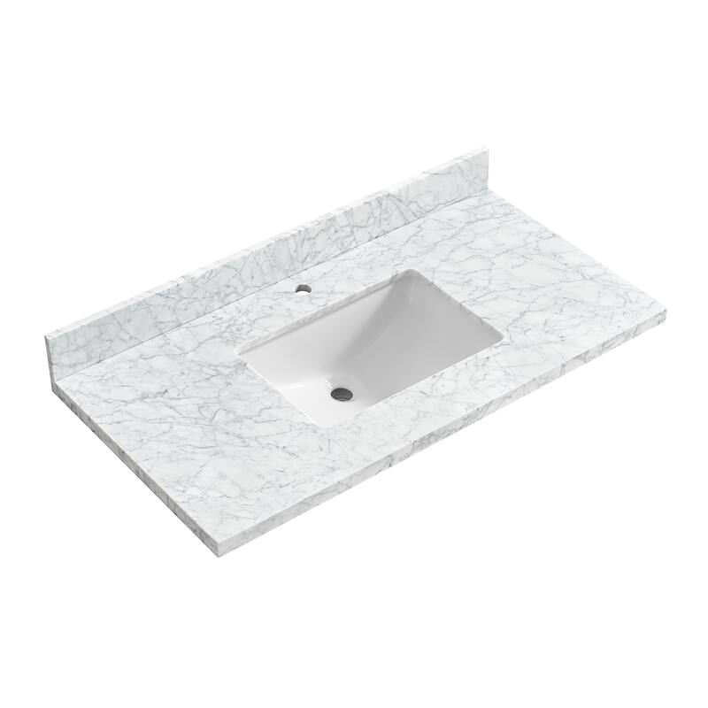 Zevio Natural Marble Vanity Top in Carrara White with Ceramic Sink