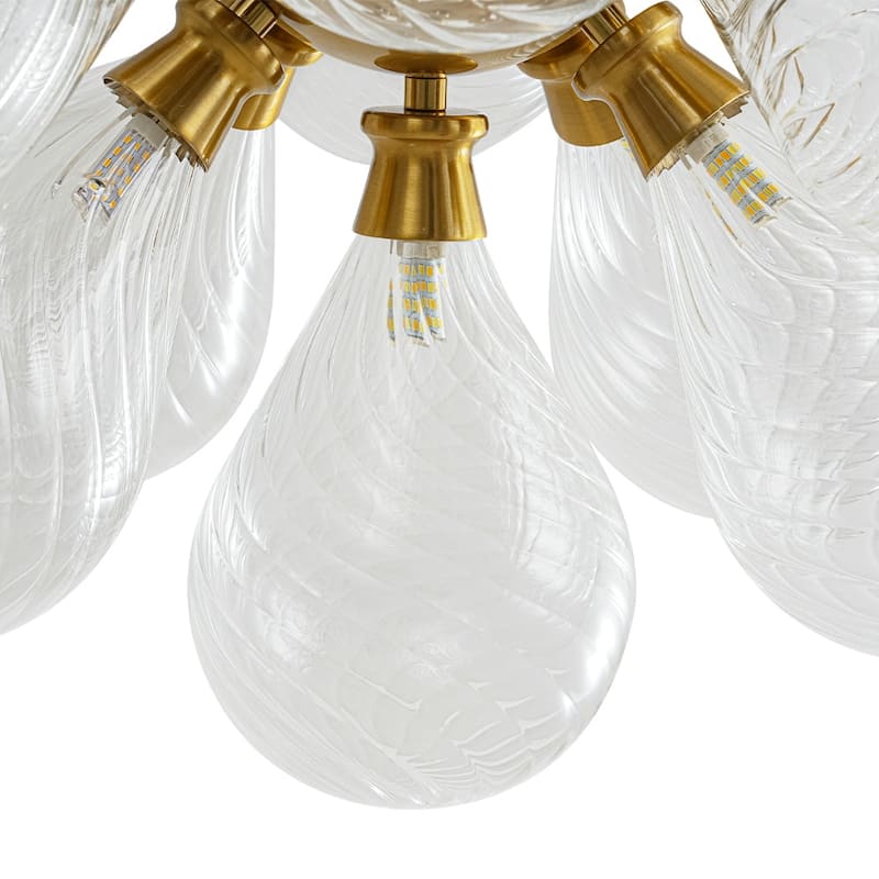 18-Light Cluster Blue Glass Bubble Chandelier - 25in Wide Gold