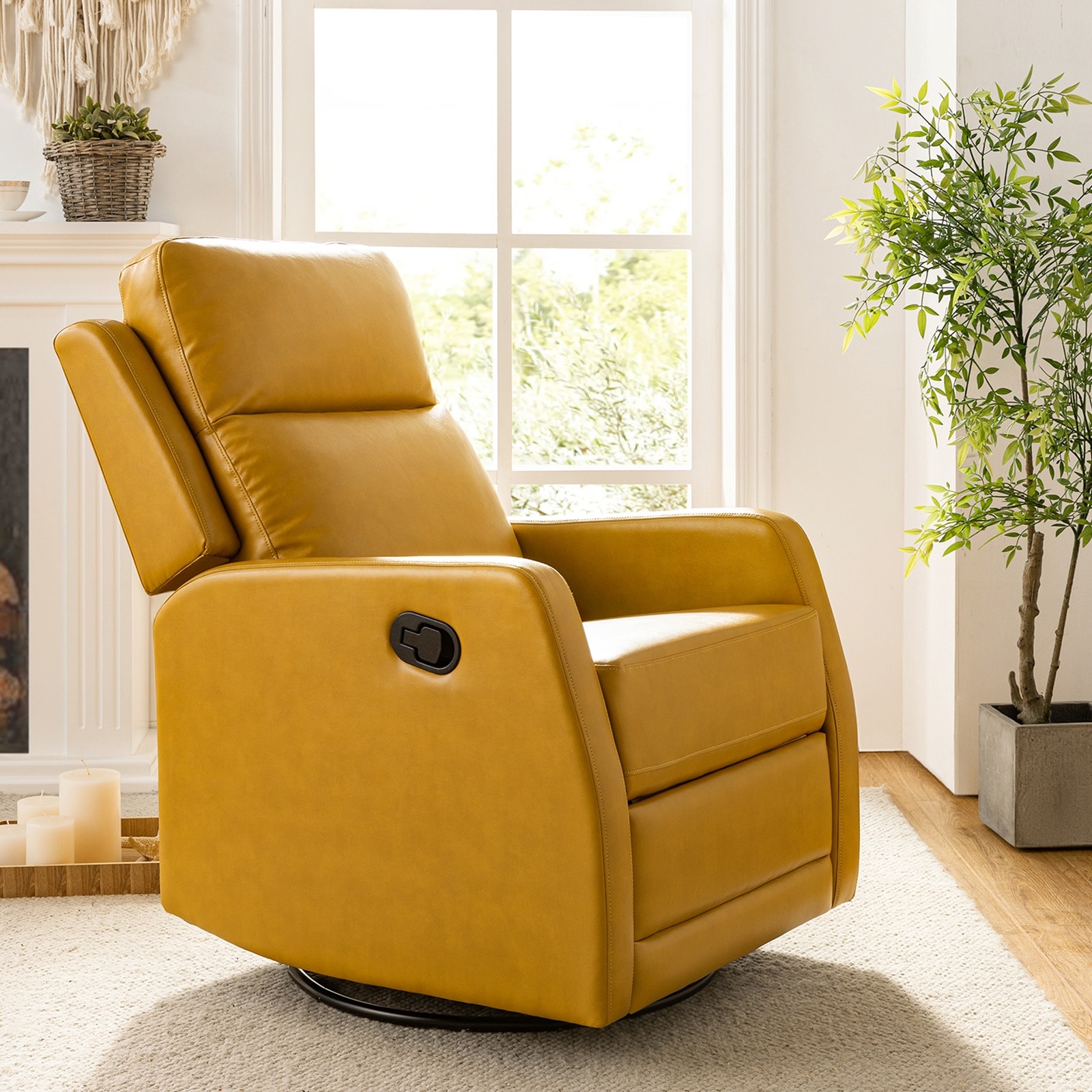 Esteban Modern Leather Manual Rocking Swivel Recliner with Wingback Bed Bath Beyond 34800319