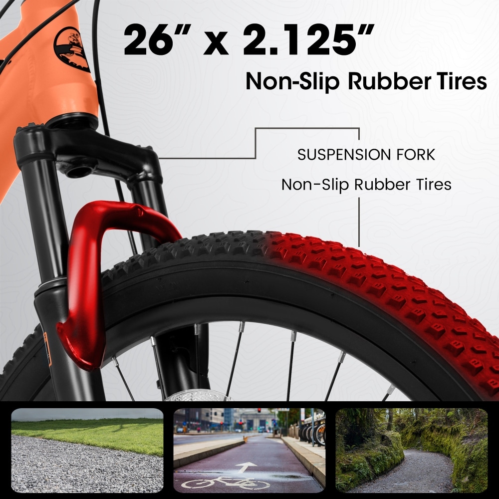 26 in Mountain Bike Adult Aluminum Frame Shock Absorbing Front Fork 21 Speed Green