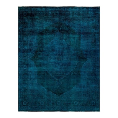 Overton Hand Knotted Wool Vintage Inspired Modern Contemporary Overdyed Blue Area Rug - 8' 0" x 10' 1"