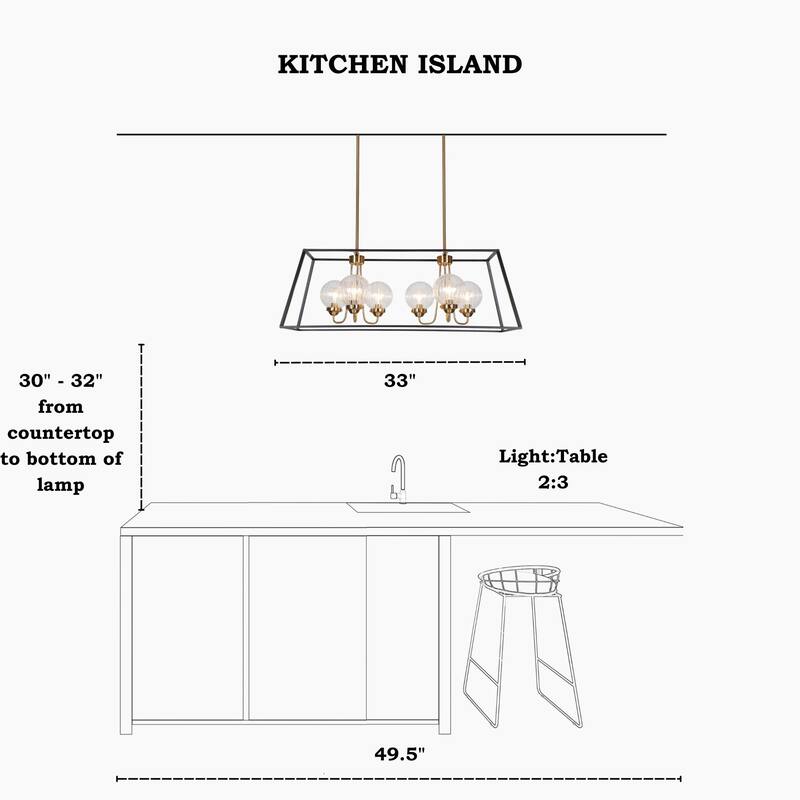 Modern Farmhouse 6-Light Black Gold Chandelier Rectangle Island Lights for Dining Room - 16.5" L x 4.7" W x 1" H