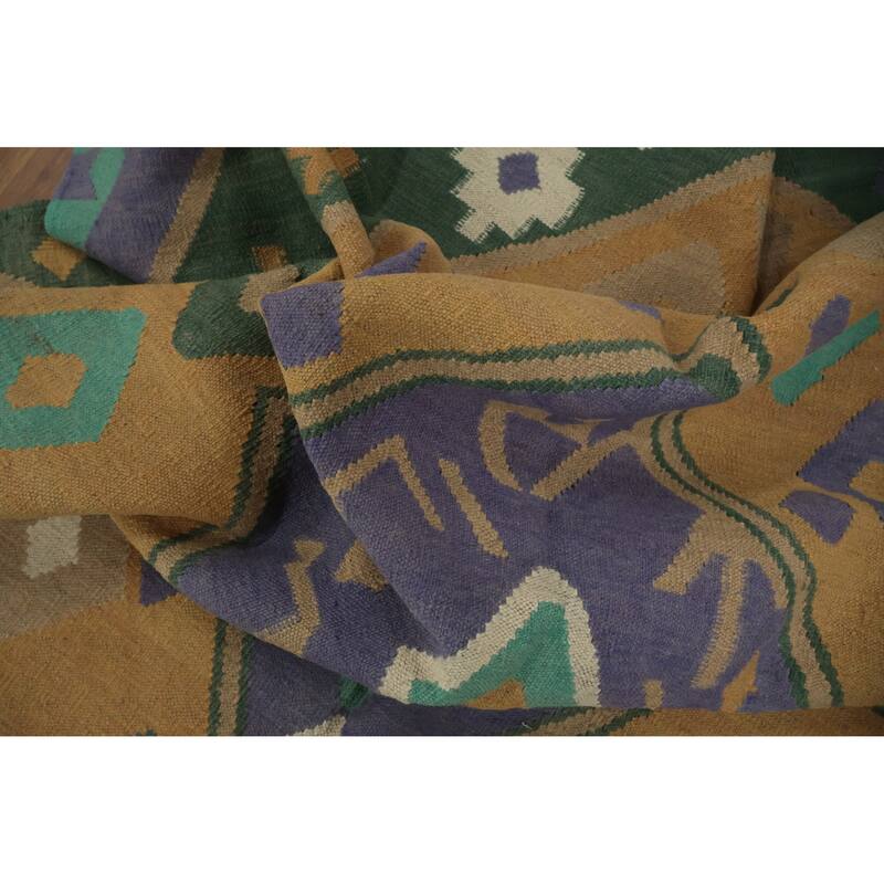 Hand Woven Oriental 100% Wool Carpet Southwestern Modern Green Kilim Area Rug - 9' 1'' X 5' 1''