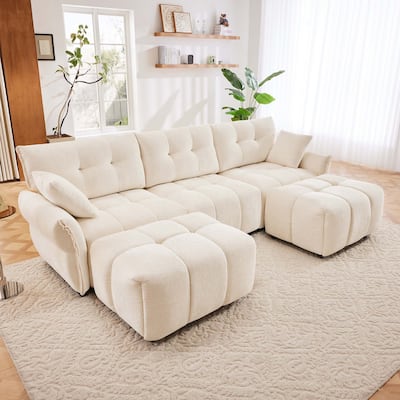 110.2" Chenille Sectional Sofa with Ottoman & Pillows