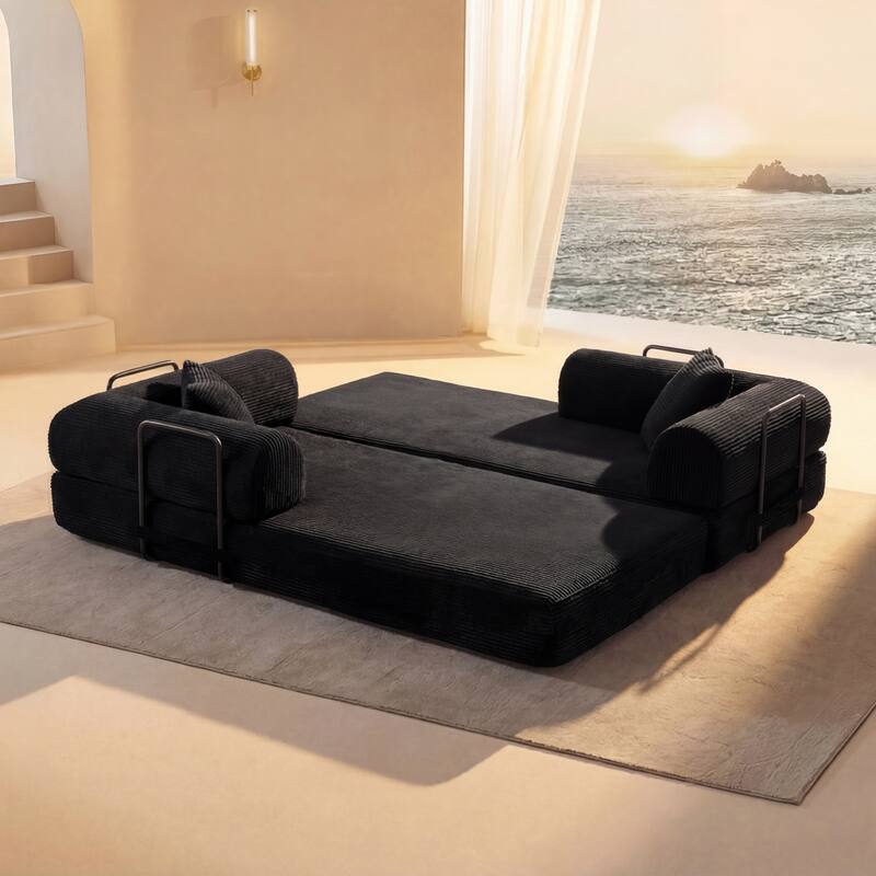 Convertible Sofa Bed, 3 in 1 Folding Loveseat Couch Bed Foldable Boneless Couch Floor Sleeper, Corduroy Pull Out Sofa Bed