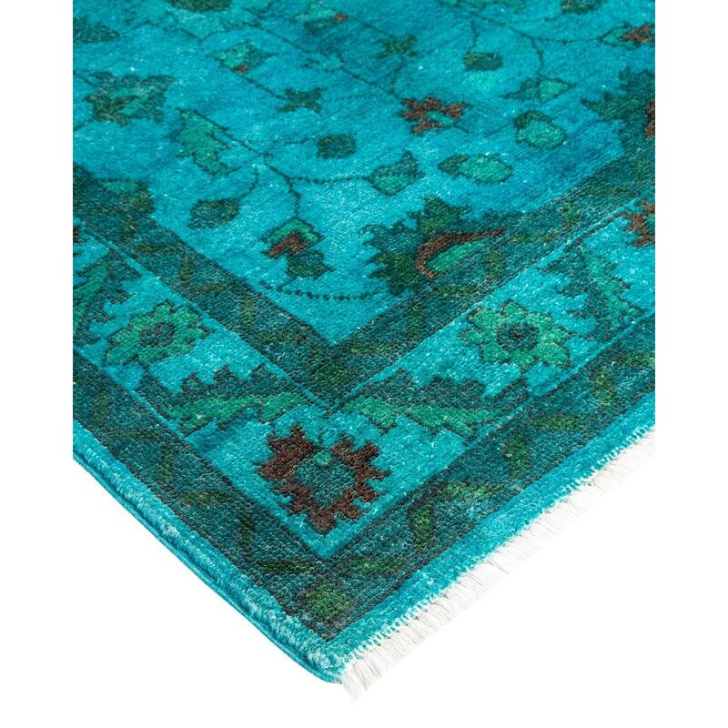 Overton Hand Knotted Wool Vintage Inspired Modern Contemporary Overdyed Blue Runner Rug - 2' 10" x 14' 9"