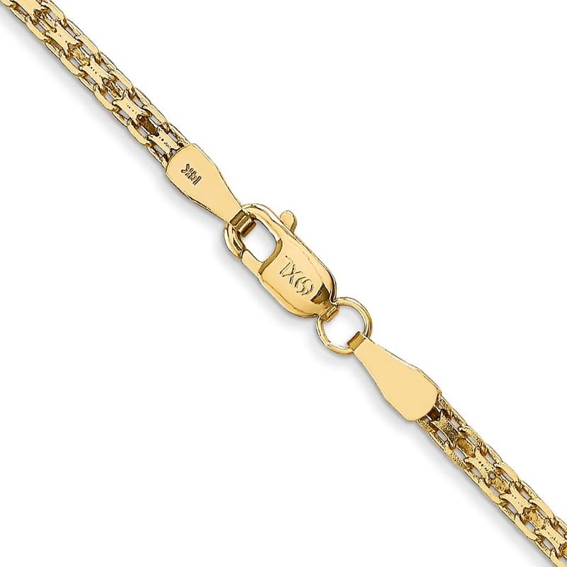 Curata 14k Yellow Gold Solid Polished 2mm Lightweight Handmade Flat Chain Bracelet Lobster Claw