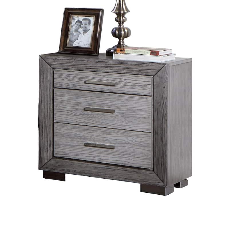 Nightstand Bedroom 1pc Nightstand Solid wood Bar Handles 3-Drawers bedside Table Metal Bracket Legs USB Ports