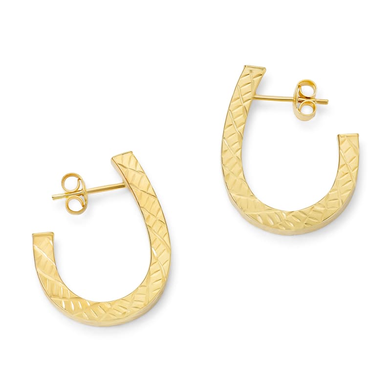 Clover 14K Yellow Gold Diamond-Cut J-Hoop Earrings