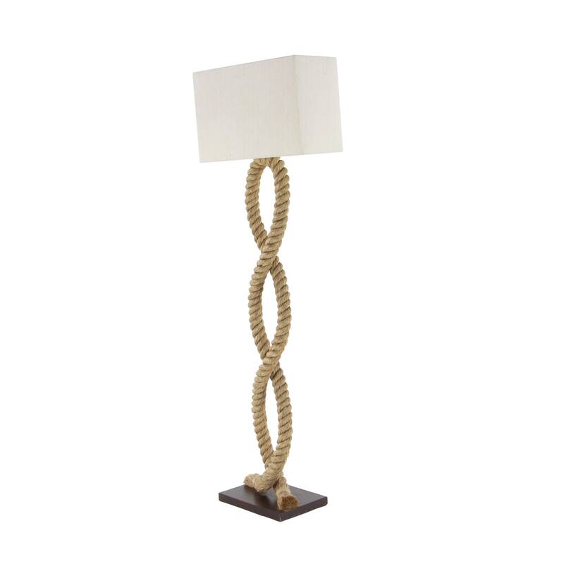 Brown Jute Rope Twisted Rope Room Floor or Table Lamp with Cream Linen Shade