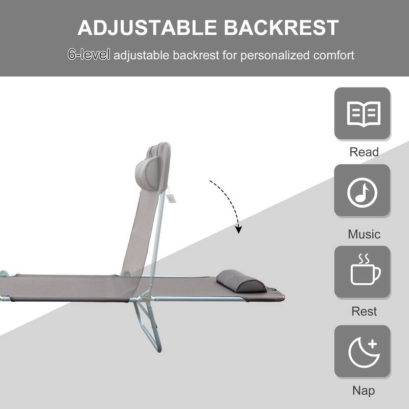 Outsunny Folding Chaise Lounge Chair, Pool Sun Tanning Chair, Outdoor Lounge Chair With 5-Position Reclining Back - Brown