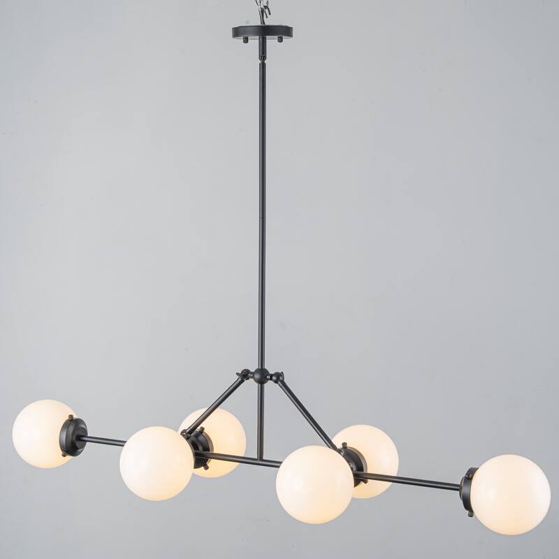 6-Light Dimmable Modern Metal & Glass Pendant Light with Adjustable Rods for Dining Room