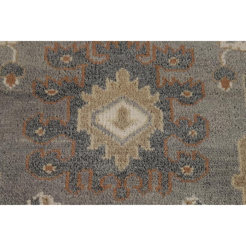 Gray Ivory Oushak Indian Area Rug Handmade Wool Carpet - 7'10" x 10'3"